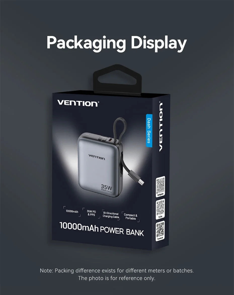 Vention 10000mAh 35W Fast Charging Power Bank – Portable External Battery