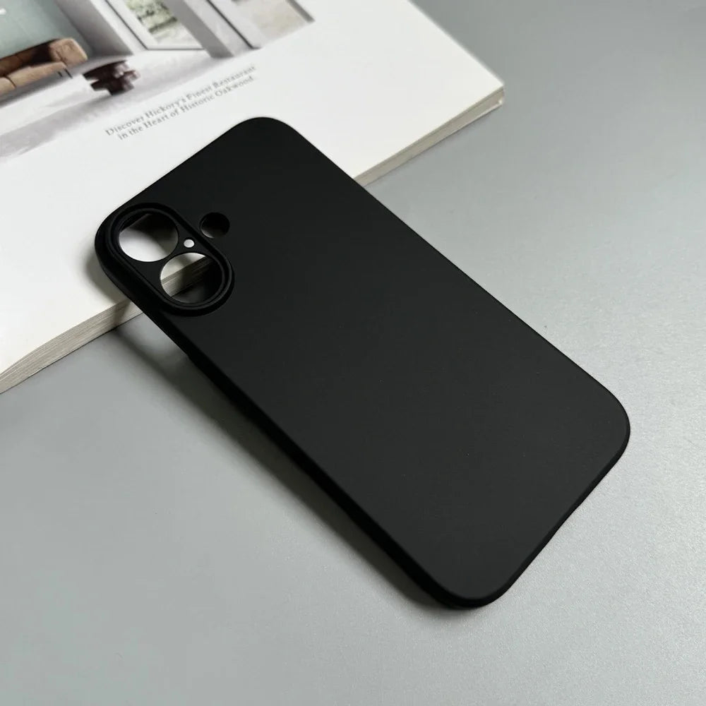 Luxury Matte Black Silicone Phone Case – Soft TPU Cover for iPhone