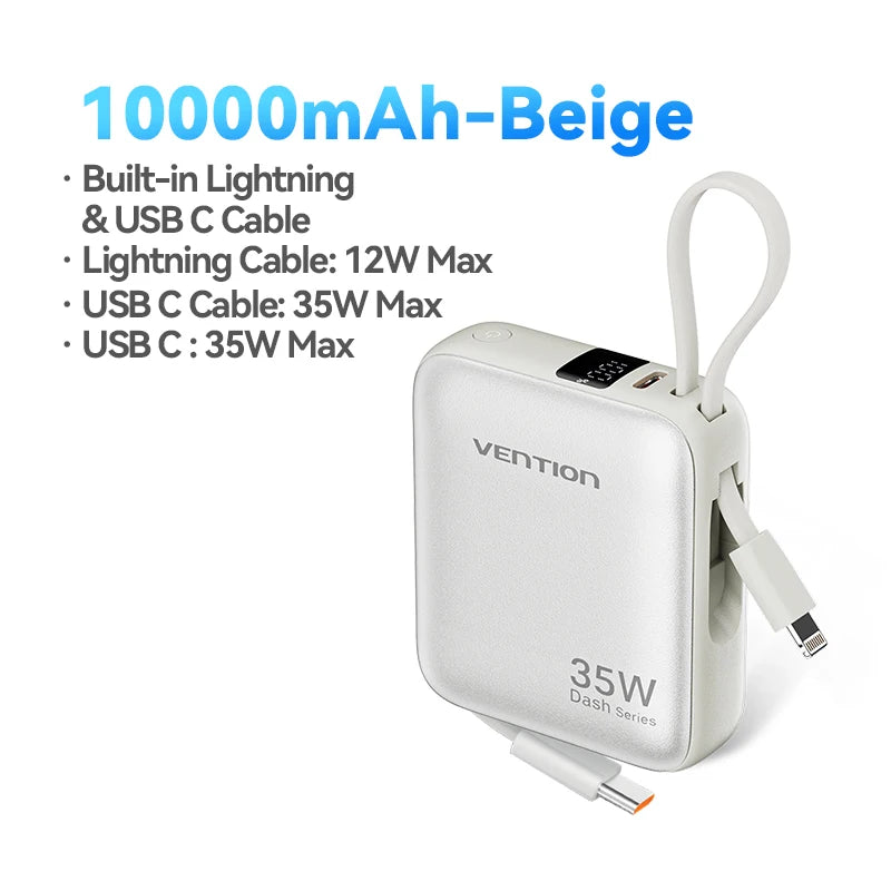 Vention 10000mAh 35W Fast Charging Power Bank – Portable External Battery