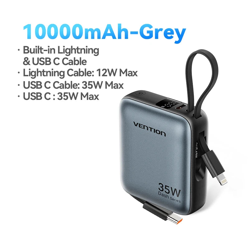 Vention 10000mAh 35W Fast Charging Power Bank – Portable External Battery
