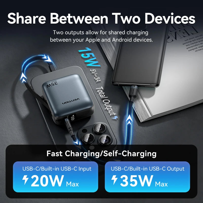 Vention 10000mAh 35W Fast Charging Power Bank – Portable External Battery
