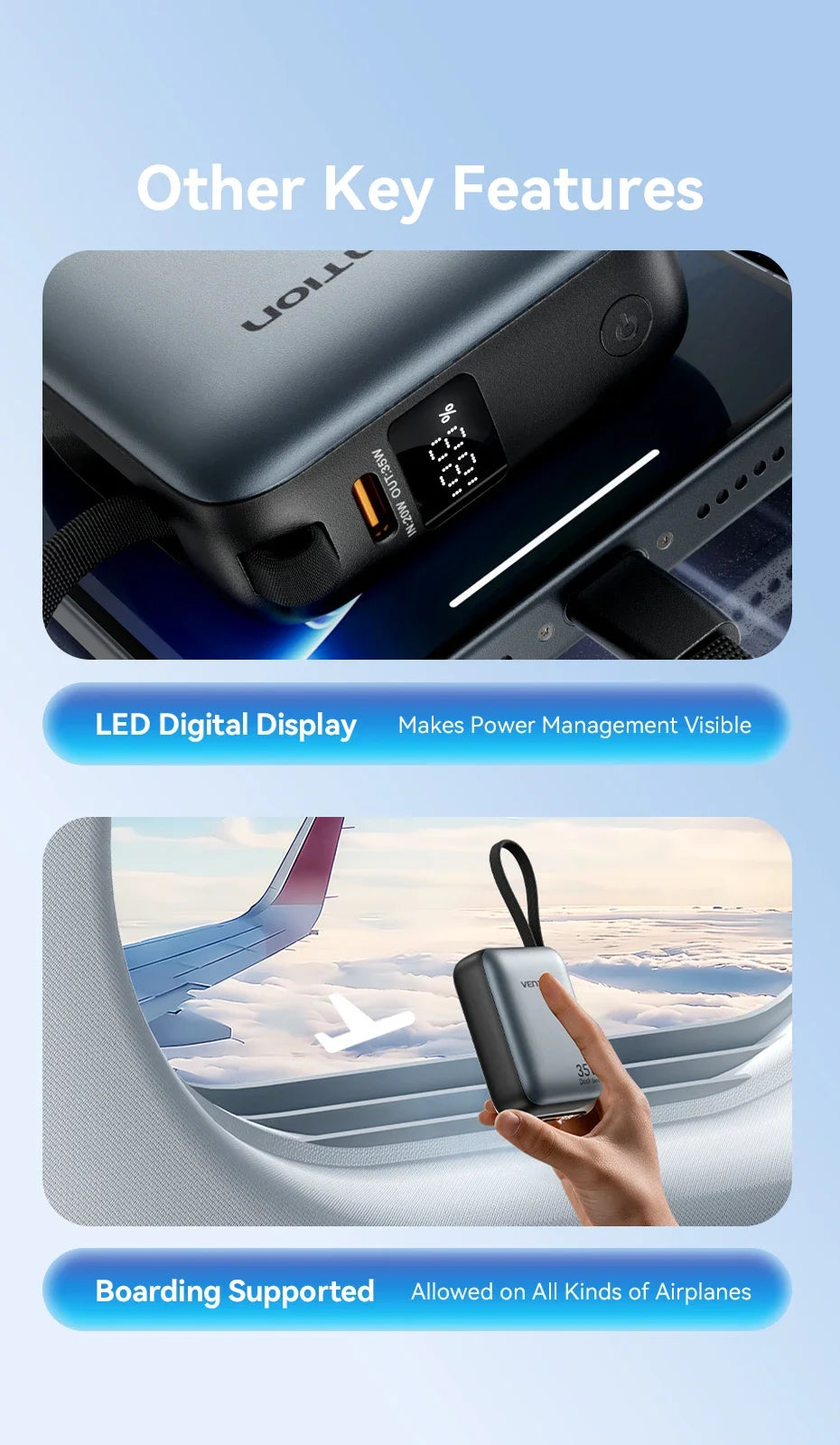 Vention 10000mAh 35W Fast Charging Power Bank – Portable External Battery