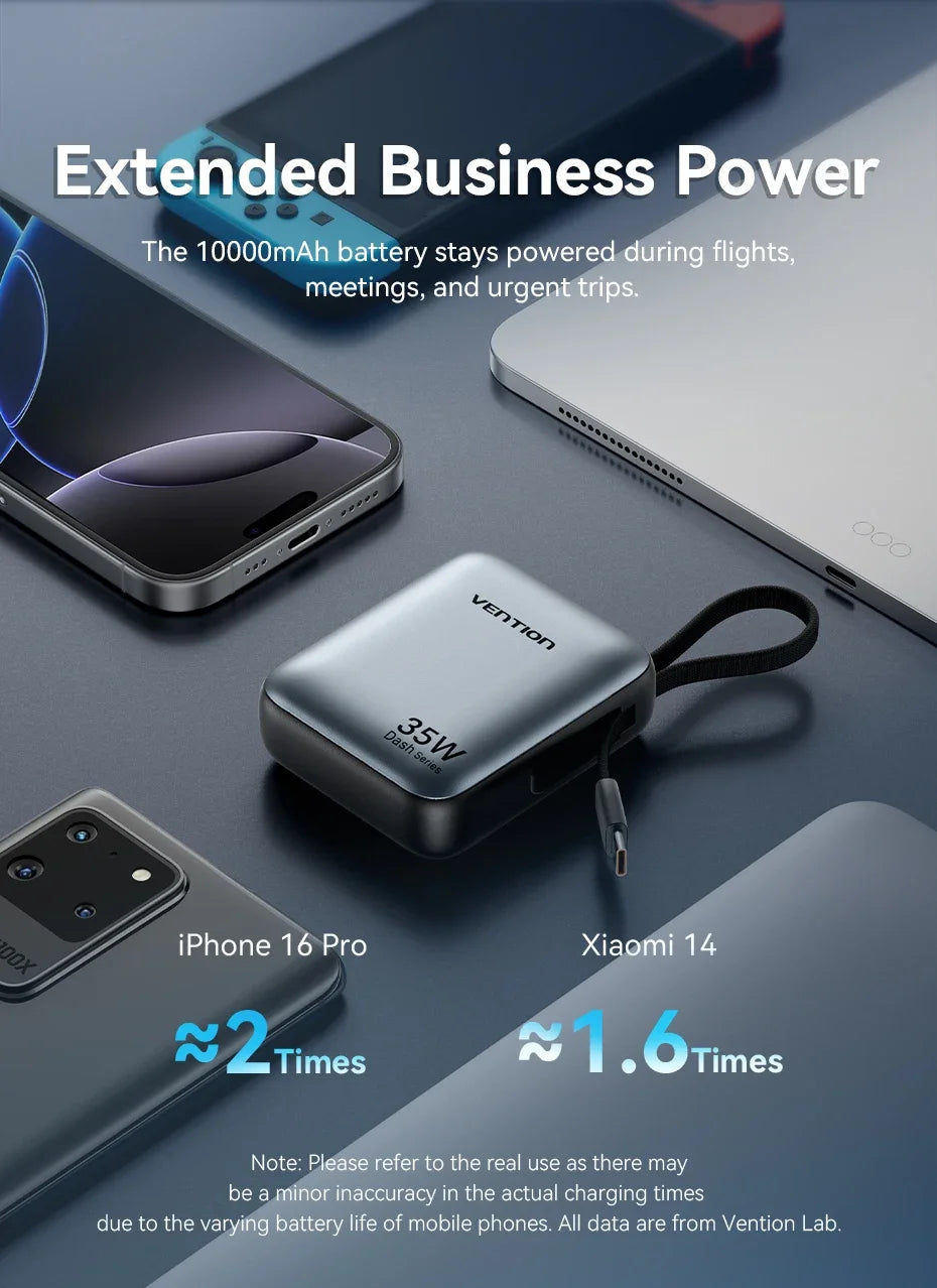 Vention 10000mAh 35W Fast Charging Power Bank – Portable External Battery