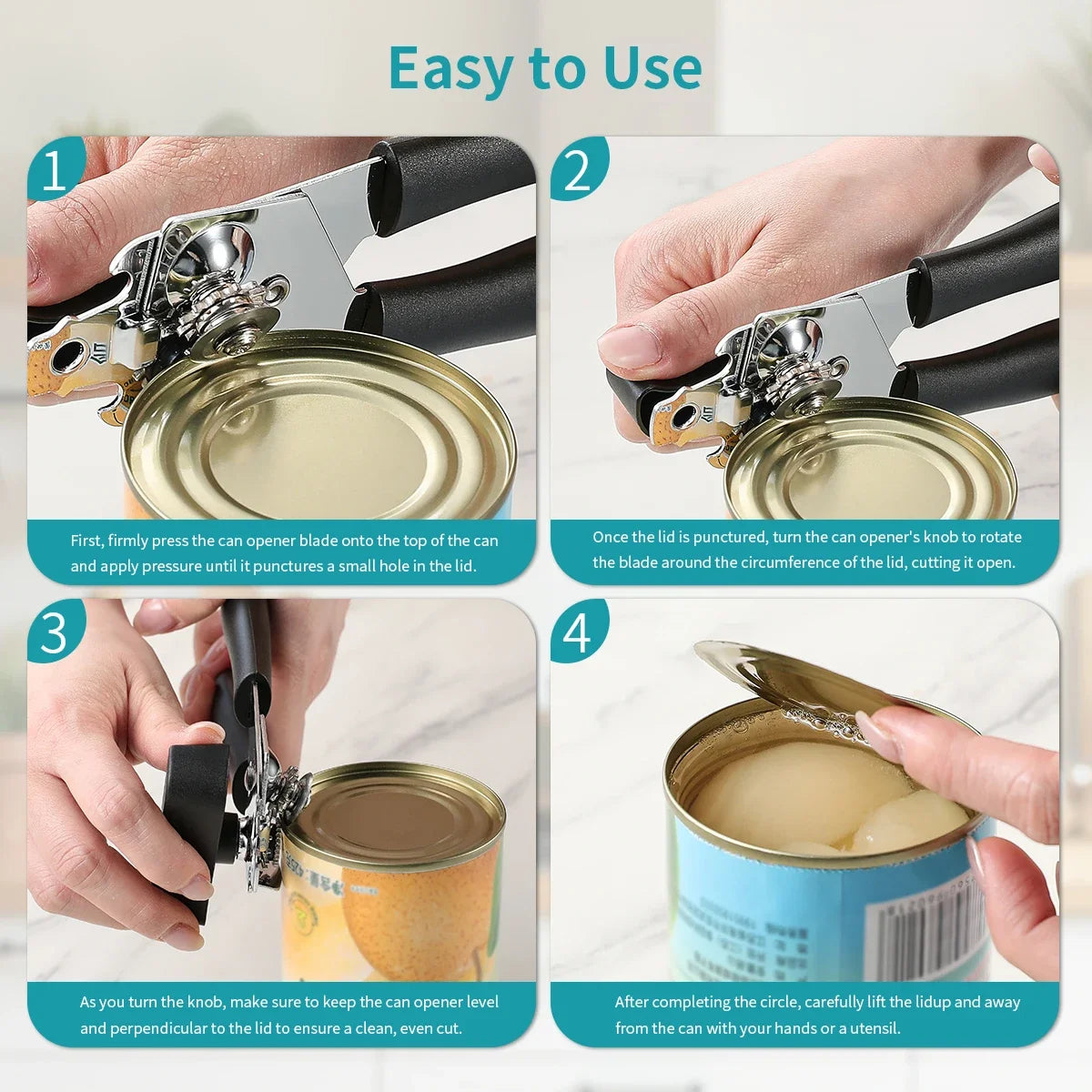 Professional Ergonomic Manual Can Opener with Bottle Opener