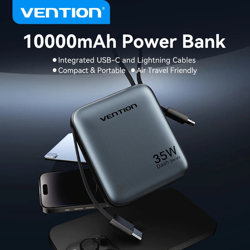 Vention 10000mAh 35W Fast Charging Power Bank – Portable External Battery