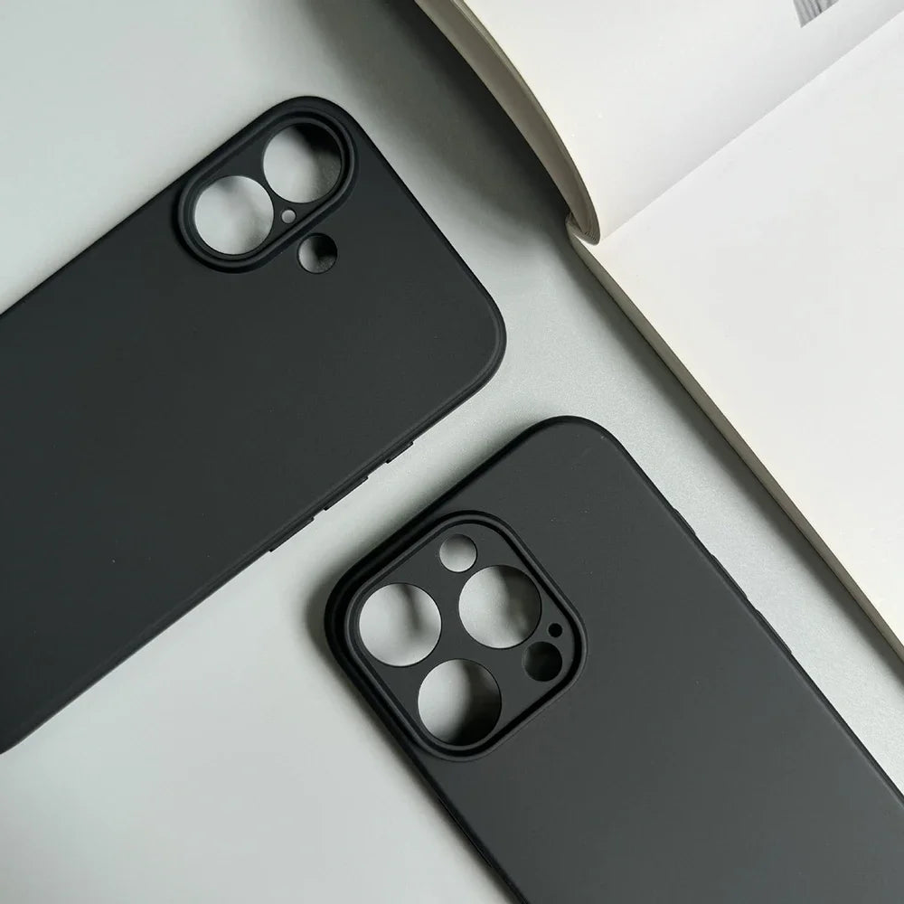 Luxury Matte Black Silicone Phone Case – Soft TPU Cover for iPhone