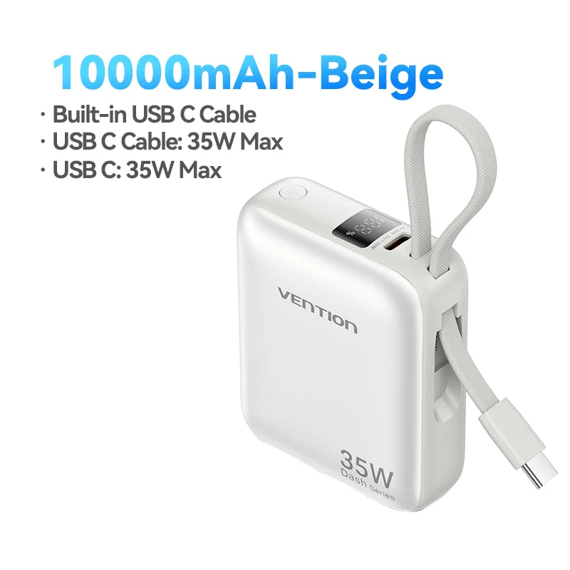 Vention 10000mAh 35W Fast Charging Power Bank – Portable External Battery