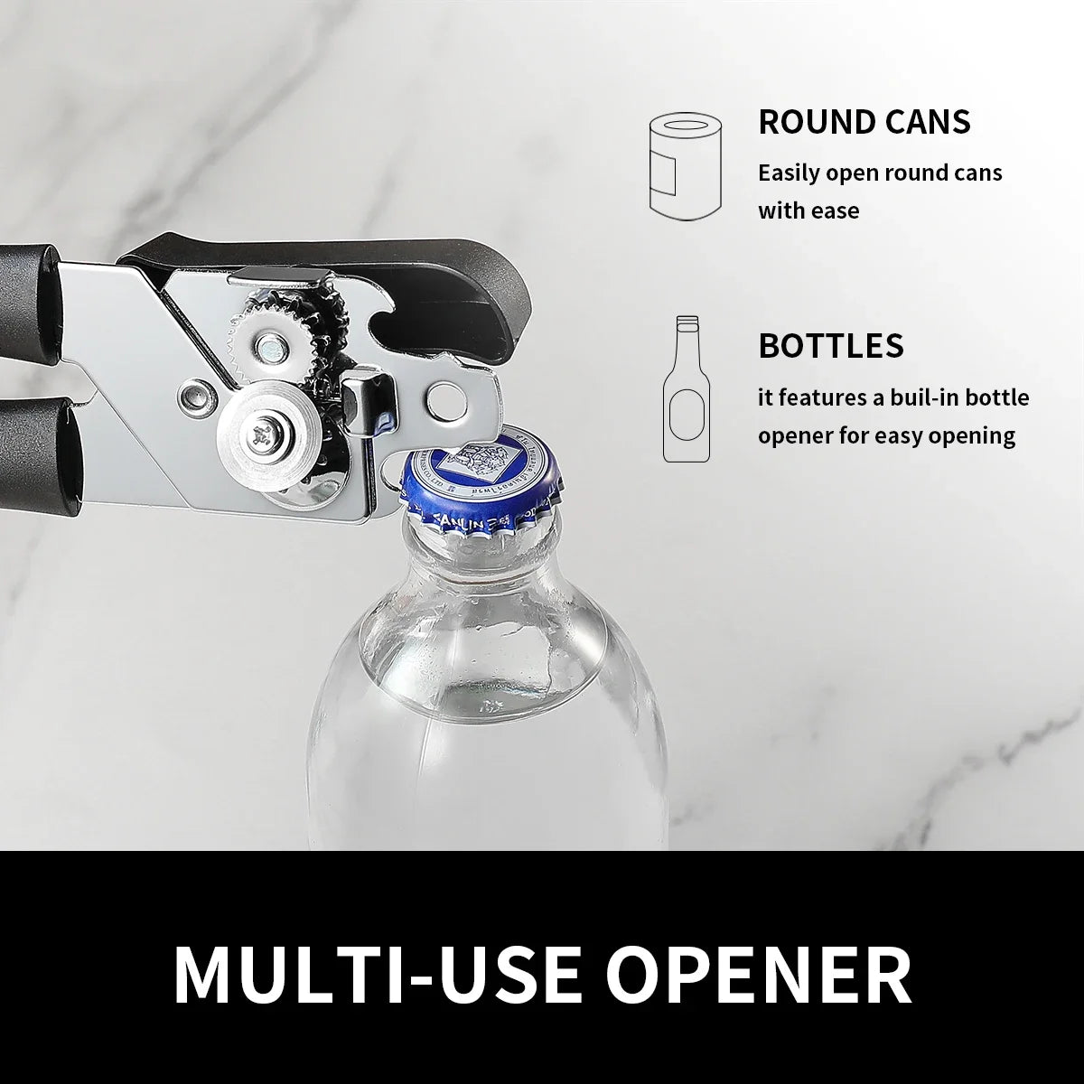 Professional Ergonomic Manual Can Opener with Bottle Opener