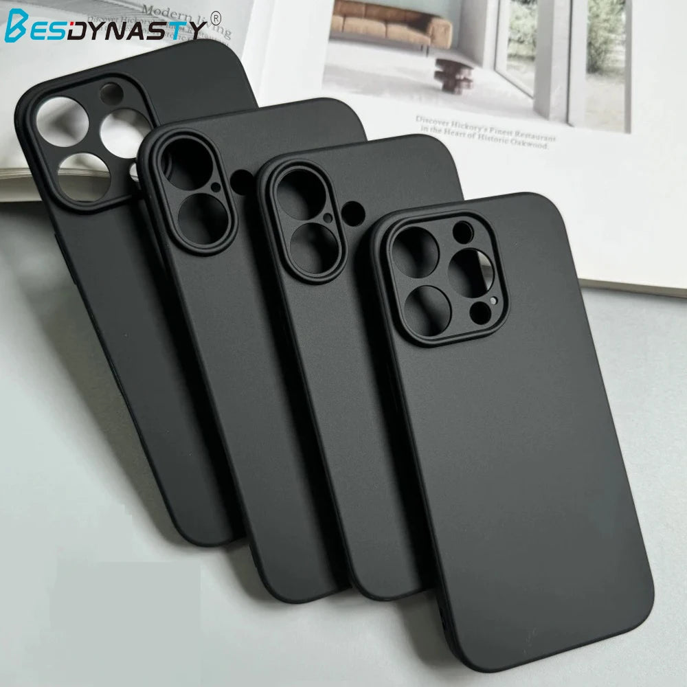 Luxury Matte Black Silicone Phone Case – Soft TPU Cover for iPhone