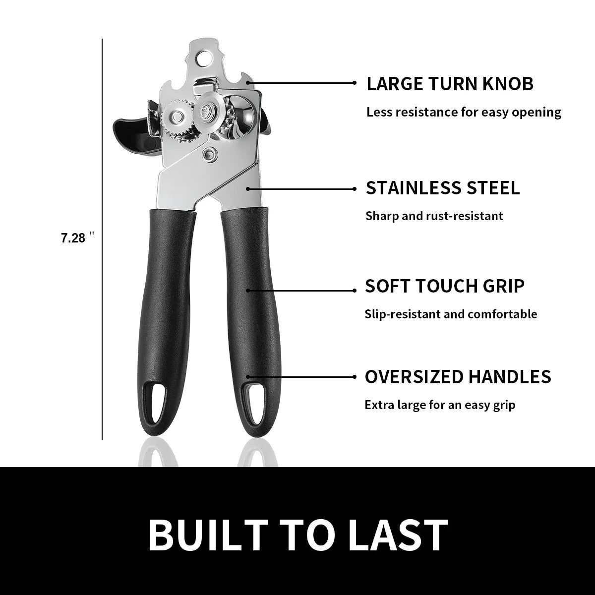 Professional Ergonomic Manual Can Opener with Bottle Opener