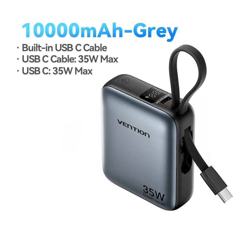 Vention 10000mAh 35W Fast Charging Power Bank – Portable External Battery